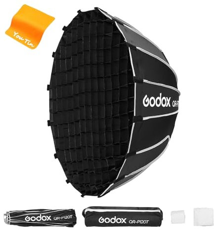 GODOX QR-P120T Softbox Parabólico 120cm de Liberación Rápida, Profundidad 56,7 cm, para MS300-V SK400II QT400III QT600III SL60II y Luz de Vídeo de Estudio