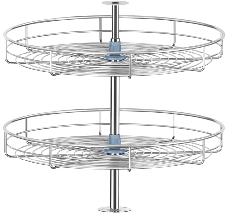 JOWBOOW 21 1/4 Chrome Corner Cabinet Lazy Susan, Full Circle Corner Cabinet Lazy Susan Replacement Shelves Rotating Rack for Upper Cabinet Kitchen, Fits Cabinets Over 23