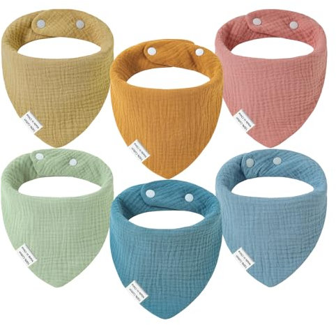 Yolistar 6 Stück Lätzchen Baby Dreieckstuch, Super Saugfähig-6 Lagig Weiche Sabberlätzchen mit 2 Verstellbares Druckknopf Lätzchen für Baby Jungen und Mädchen