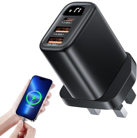 Uozonit Caricatore porta USB, caricatore USB, caricatore USB, caricatore USB | caricatore da parete 17 W con display digitale, adattatore di ricarica multiporta, blocco di ricarica con presa USB per