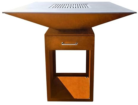 Dreamgarden Grill Square Feuerplatte mit Grillrost Feuerschale Feuerkorb Grillplatte Feuerstelle Grillring rostig Feuerplattengrill BBQ