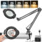 Jubor Améliorée Lampe de Bureau Loupe, 15X 10X LED Loupe avec Lumière avec Pince et Bras Pivotant, Lampe de Bureau avec 5 Modes de Couleurs Réglables pour Lecture, Réparation, Artisanat