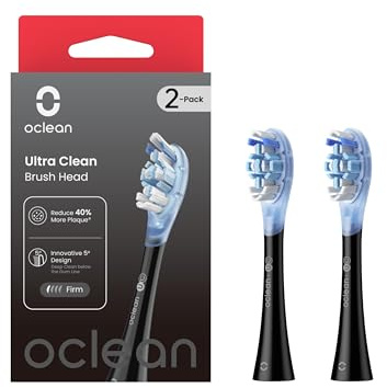 Oclean Ersatz-Zahnbürstenköpfe, feste Zahnbelagentfernungsborsten, 2 Stück, schwarz, kompatibel mit allen elektrischen Zahnbürsten für Erwachsene (Ultra Clean)