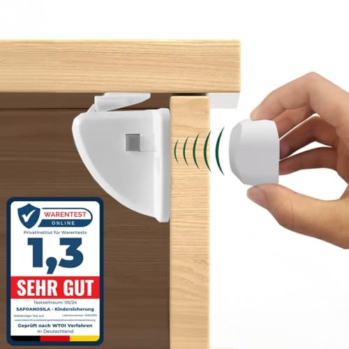 SAFOANOSILA 12X Schlösser+3X Schlüssel Premium Qualität Kindersicherung Schrank,Unsichtbare Magnete Kinder Schubladensicherung Baby Kindersicherung Schubladen ohne BohrenSchrauben (12+3)