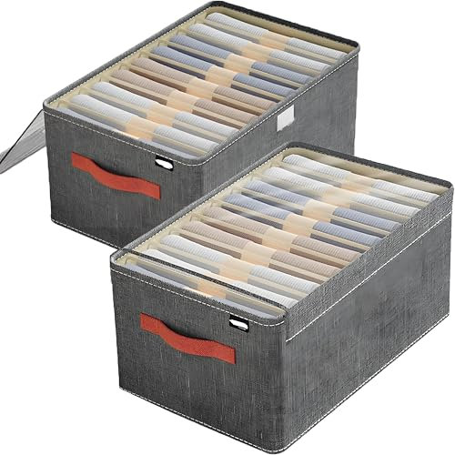 Kiswleon 2 Pezzi Organizer Armadio, Organizer Cassetti con Finestra Trasparente, Contenitori per Armadio Salvaspazio per Jeans, Scaffali, Camicie