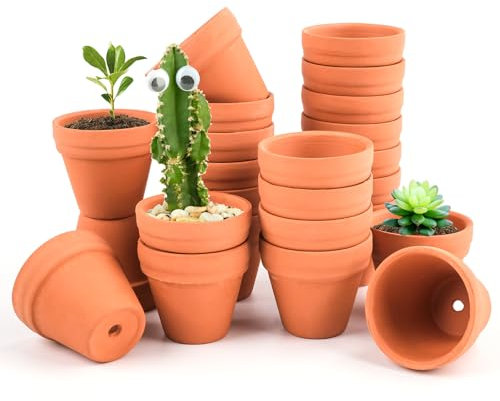 HGRGHH 24 Pcs Pots de Fleurs en Terre Cuite, 3,5 x 3 cm Mini Pots en Terre Cuite avec Trou de Drainage, pour Jardin, Interieur et Extérieur