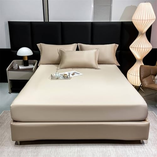 Lirzxin Spannbetttuch 120x200 cm, Spannbetttücher Lyocell Fasern Einfarbig Spannbettlaken Einzelbett Weiches und Atmungsaktives, Champagner