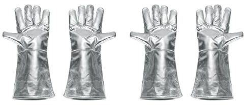 QUARKZMAN 2 Coppie di Guanti da Saldatura Aluminizzati A333-1 16 Guanti da Barbecue Resistenti al Fuoco e al Calore con Maniche Lunghe per Saldatura Camino Forno Cottura Giardino