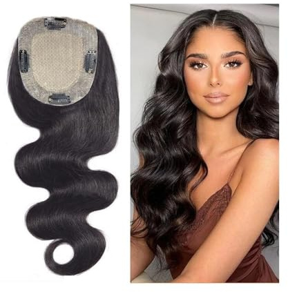 Topper per l'attaccatura dei capelli Topper for capelli umani for donne con capelli radi 8-22 Body Wave European Virgin Hair Pieces 15x16CM Topper for capelli con base in pelle di seta con PU intorno