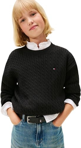 Tommy Hilfiger Jersey Chicas Cable Sweater de Punto Trenzado, Negro (Black), 16 Años