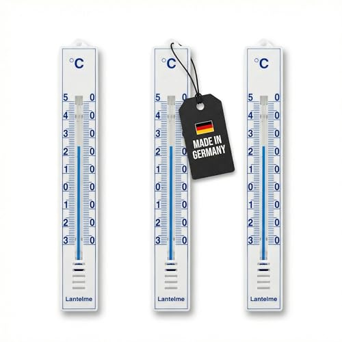 Lantelme 3 stycken utomhustermometrar set vit, temperatur -30 °C till 50 °C | analog plasttermometer 18 cm väderbeständig för utomhusbruk, inomhus, balkong och trädgård | trädgårdstermometer (WS-BL)