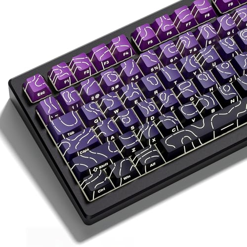 dagaladoo Topographic keycaps Line Backlit Gradient Purple keycaps Shine Through Keyboard Keys Side Printed Key caps Cherry Profile keycap Set for 61/64/66/68/71/75/84/87/100 Mechanical Keyboards