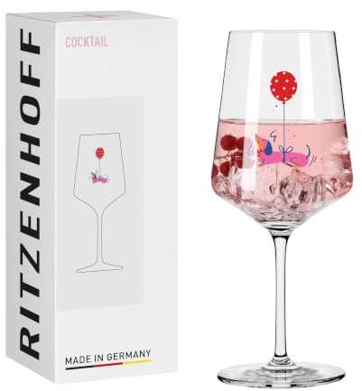 RITZENHOFF 8106005 Cocktail-Glas 500 ml, Serie Tierisch glücklich, Motiv Dackel mit Ballon, pink - Made in Germany