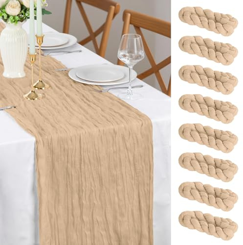 Runner da Tavolo Champagne, 8 Pezzi 90x300 cm FoiiLiio Runner da Tavola in Mussola per Matrimoni per Matrimoni, Decorazioni per Baby Shower, Compleanni, Feste
