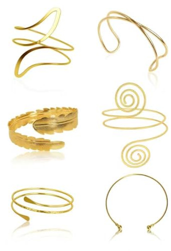 Thmxit 6 Piece Gold Arm Cuff for Women, Minimalist Upper Arm Bangle Bracelet, Adjustable Twist Cuff Bracelet, Trendy Chunky Arm Cuff Jewelry for Women (Style C)