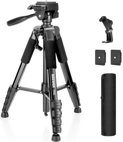 NEEWER BASICS Camera Tripod, 71'' Tripod with Holder Mount for Video Recording, Professional Aluminum Lightweight Portable Travel Stand with 3 Way Pan Tilt Head, TP55