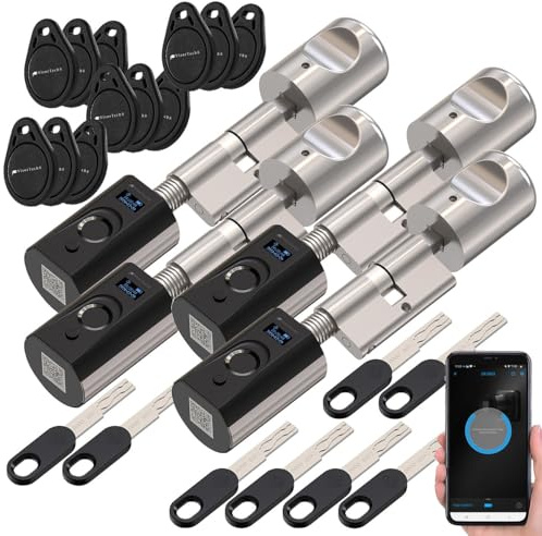 VisorTech Fingerabdruck Türschloss: 4er-Set elektronische Tür-Schließzylinder, Fingerabdruck, Transponder (Smart Türschloss, Haustür, RFID)