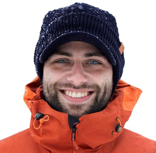 TOP-EX DryKnit™ Merino Wool Waterproof Peaked Beanie Hat Men Women, Fleece Lined Thermal Wooly Winter Caps Cold Weather Commuting Navy M/L
