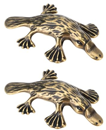 Briny River 2 Stück Vintage Messing Schnabeltier Figur 5x3cm Massiv Tier Ornament für Bücherregal Schreibtisch Tee Haustier Briefbeschwerer Dekor