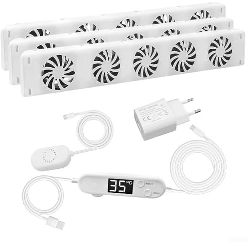 Heizkörper Ventilator, Heizungsventilator mit 5 Lüfter, Heizkörperverstärker mit Thermostaten, Energieeffizienter Heizungsventilator Einstellbare Geschwindigkeit, 13DB Geräuscharm(MXRV-25-203)