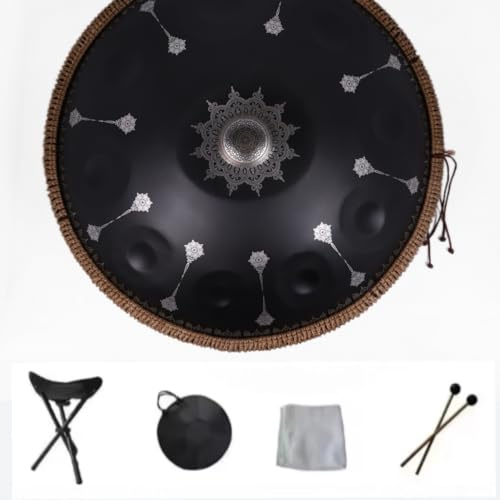 Handpan-Trommel, 10 Töne, 56 cm (22 Zoll) Edelstahl-Trommel in D-Moll Kurd, 440 Hz, Edelstahl-Zungeninstrument mit weicher Tasche, harmonisches Percussionsinstrument für Sound-Healing, Meditation, Yog