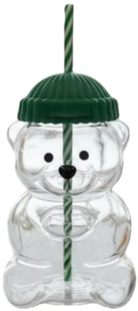 Tazza in vetro con cannuccia a forma di orso, con coperchio a prova di perdite e cannuccia, per caffè, tè al latte, birra, succhi di frutta, vino o cocktail, regali di Natale