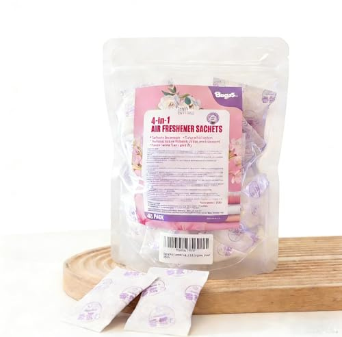 Bagus Floral Scented Sachets - 48 Pack Natural Linen Pouches for Closet & Drawer Freshness, Long Lasting Aromatic Herb Bags for Clothes, Wardrobe & Car - Delicate Fabric Safe Fragrance Booster