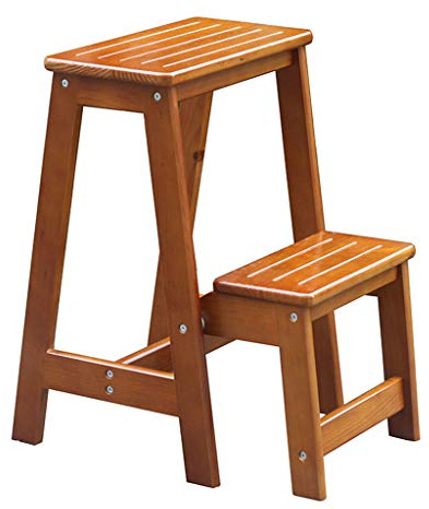 LISHEUK 2-stufiger Treppenhocker aus Holz, klappbare Haushaltsleiter, tragbare Trittleiter, Pflanzenständer, max. Belastung 150 kg