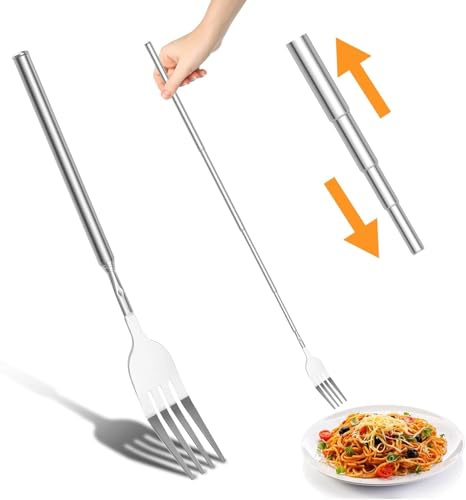 Juego de 2 tenedores telescópicos de acero inoxidable, tenedores extensibles para alimentos, tenedores extensibles telescópicos, tenedores largos para frutas y postres, para barbacoa, tostadas, cenas