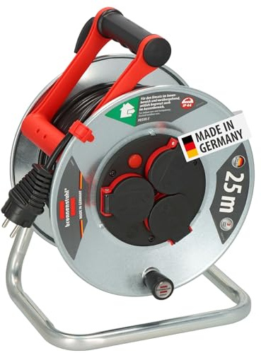 Brennenstuhl Garant S V2 IP44 Kabeltrommel 25m outdoor (Made in Germany, 3 Schutzkontakt-Steckdosen, Überhitzungsschutz, Stahlblech)