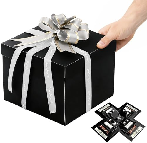 YFaith Caja de regalo creativa de cumpleaños, caja sorpresa de 5 capas, caja sorpresa negra para cumpleaños, aniversarios y San Valentín