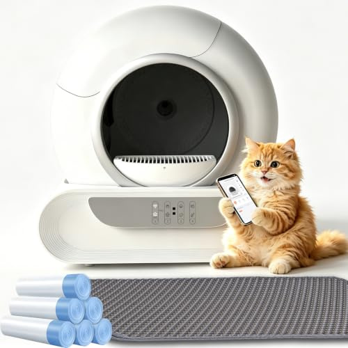 DillyRab Lettiere Autopulenti Gatti 65L+9L Smart Health Monitor Comando APP | Deodorante Ionico, 6 Rotoli Sacchetti e 2 Schermi Filtranti Adatte Alle Famiglie con Più Gatti