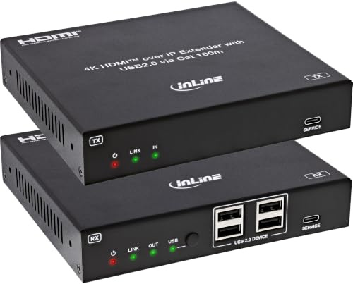 Inline Extender KVM HDMI Over IP, 4K 60 Hz, 100 m | HDMI KVM over IP, 4K 60Hz, USB 2.0, IR, fino a 100m, point-to-point o switch di rete
