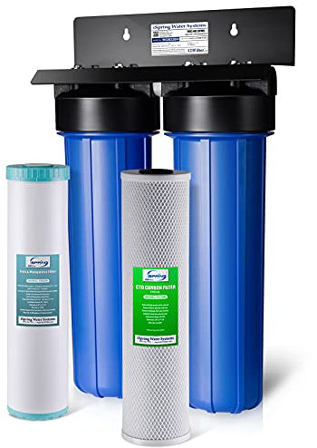 iSpring WGB22BM Sistema de Filtración de Agua para Toda la Casa de 2 Etapas con Bloque de Carbón y Filtros Reductores de Hierro y Manganeso