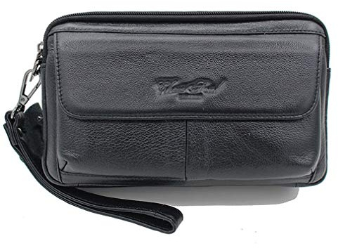Xieben Borsa Da Polso In Pelle per Uomo Donna Business Travel Outdoors Organizer Cinturino Da Polso Pochette Fanny Portafoglio Custodia Multipla Porta Telefono Nero