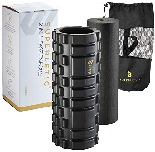 SUPERLETIC Set de 2 rouleaux de massage fascias, rouleau de massage 2 en 1 en mousse avec picots pour dos, colonne vertébrale, nœuds, relaxation muscles et thérapeutique pour yoga, fitness et pilates