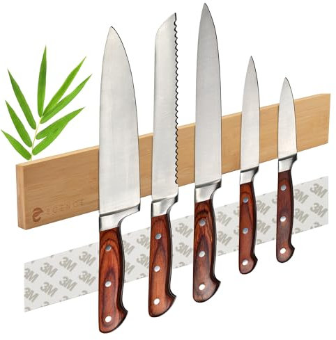 ECENCE Magnetleiste Messer selbstklebend 40cm - Messerleiste magnetisch aus Bambus-Holz mit starkem Magnet - Messerhalter für Wandmontage oder Selbstklebend, Werkzeugleiste