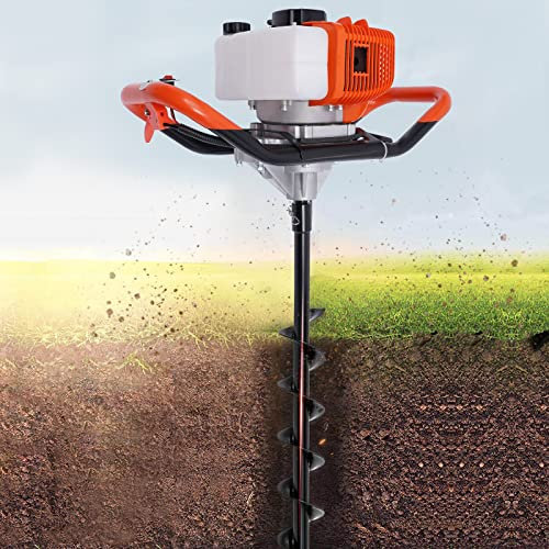 MINUS ONE Earth Auger Fence Post Hole Borer Ground 52cc Petrol Ground Spiral Digger 3 Drill Bits Attachments 4 6 8 Inch Extension Pole 80cm 2HP 9000rpm 2 Stroke 1.2L 1.7KW