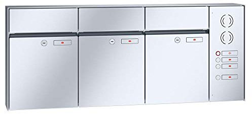 RENZ/Plan / 3er Aufputz-Briefkastenanlage Wand-Briefkasten mit Sprechfeld / V4A-Edelstahl/Volumen 21 L/Dein-Briefkasten.de
