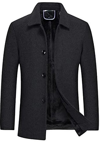 YOUTHUP Men's Short Wool Coat Winter Casual Trench Coats Regular Fit Windbreaker Peacoat, Black-3005, XL