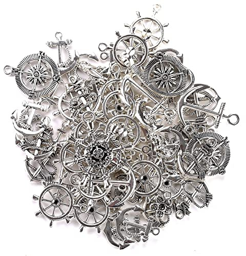 HERZWILD ankare berlock vintage roder kompass berlocker steampunk för smyckestillverkning tillbehör antik charm halsband, Icke-ädelmetall