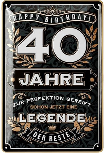 LANOLU Blechschild Schild 40 Geburtstag - SCHILD 40 JAHRE LEGENDE - Geschenke für den 40 Geburtstag Mann, lustiges Schild 40 Geburtstag Deko als lustige Geburtstagskarte - Metallschild 20x30cm