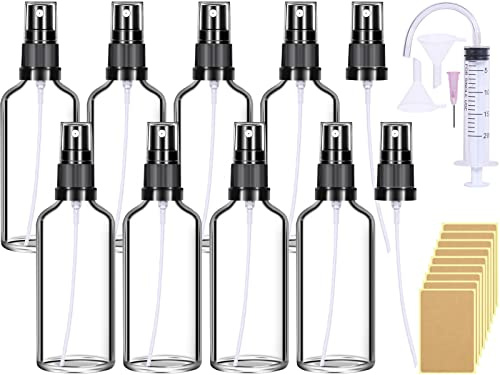 Sprühflasche Glas Klein 8 Stück 100ml Transparente Sprayflasche Leer Parfüm Zerstäuberflaschen Mini Sprühflaschen zum Befüllen Tragbares Zerstäuber für Parfüm Kosmetik Körperpflege Flüssigkeit Öle