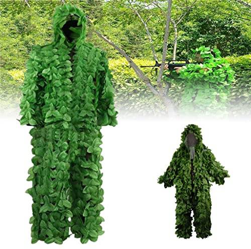 vikitim Sniper Suit, Camouflage Clothing Ghillie Suit, 3D Leaves Camouflage Ghillie Poncho, Bush Costume for Bird Watching Photography Outdoor Training
