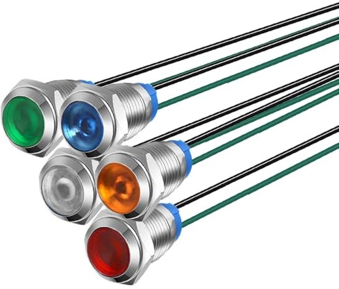 Gebildet 5pcs 10mm 3V-4.5V-5V-6V-7.5V-9VDC Metal Signal Lamp, Energy Saving LED Indicator Light, Waterproof Indicator with Wire(Red/Orange/Blue/Green/White)