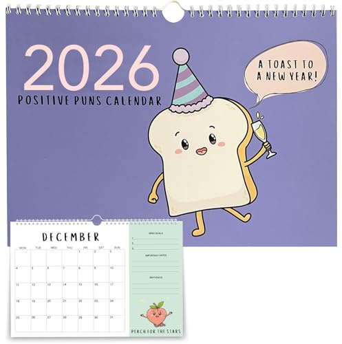 BYANIKA 2026 Motivational Wall Calendar | Positive Puns January To December | Hanging 12 Month To View Monthly Planner | Positivity & Encouragement Gifts Under 10 Pounds | Inspirational, Cute & Funny