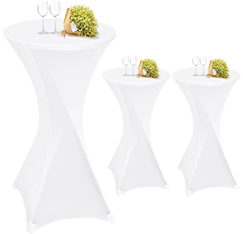 3 Stück weiß Stehtisch Hussen Stehtische, Stehtischhusse für Ø 60-65 cm Stehtische und Bistrotische, Stretch-Tischdecke mit Fußtaschen für Hochzeit Geburtstagsfeier Bankett(60 cm, weiß)