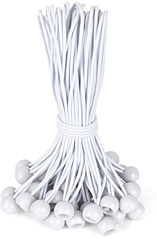 Akicderu Spanngummis mit Kugel 23cm, Gummispanner mit Kugel 50 Stück, Planenspanner mit Kugel Zeltgummis Expanderschlingen Gummischlaufen für Planen Zelt Banner Netz Pavillions (Weiss 23cm, 50)