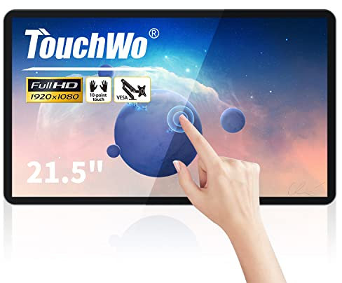TouchWo 21.5 inch Capacitive Multi-Touch Screen Industrial Monitor, 16:9 Display 1920 x 1080P, Built-in Speakers, VGA & HD-MI Monitor for PC, POS, Small Business, Restaurant