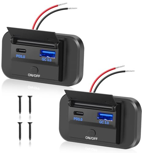 Thlevel Dual USB C Ladebuchse Steckdose 12V Auto Ladegerät 36W QC3.0 55W PD Handy Schnellladung Wasserdicht mit Schalter für 12V-24V KFZ Boot Wohnmobil